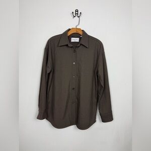 Aritzia Babaton Brown Oversized Long Sleeve Button Down Jacket Top Sz XS